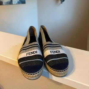 Fendi Navy and Black Striped Espadrilles